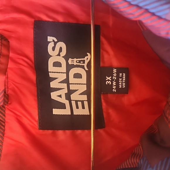 Lands End Multi Colored Plaid Down Fill Full Zip Puffer Vest Jacket, size 3x - Picture 4 of 8